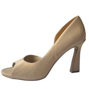 Naturalizer Open-Toe D'Orsay High Heels Gold Faux Leather Womens Size 10W